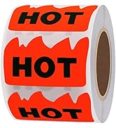 Hybsk 500pcs Rave Hot Stickers 2 x 1-1/5 Inch Fluorescent Red Hot Flame Fire Shape Labels Marking...