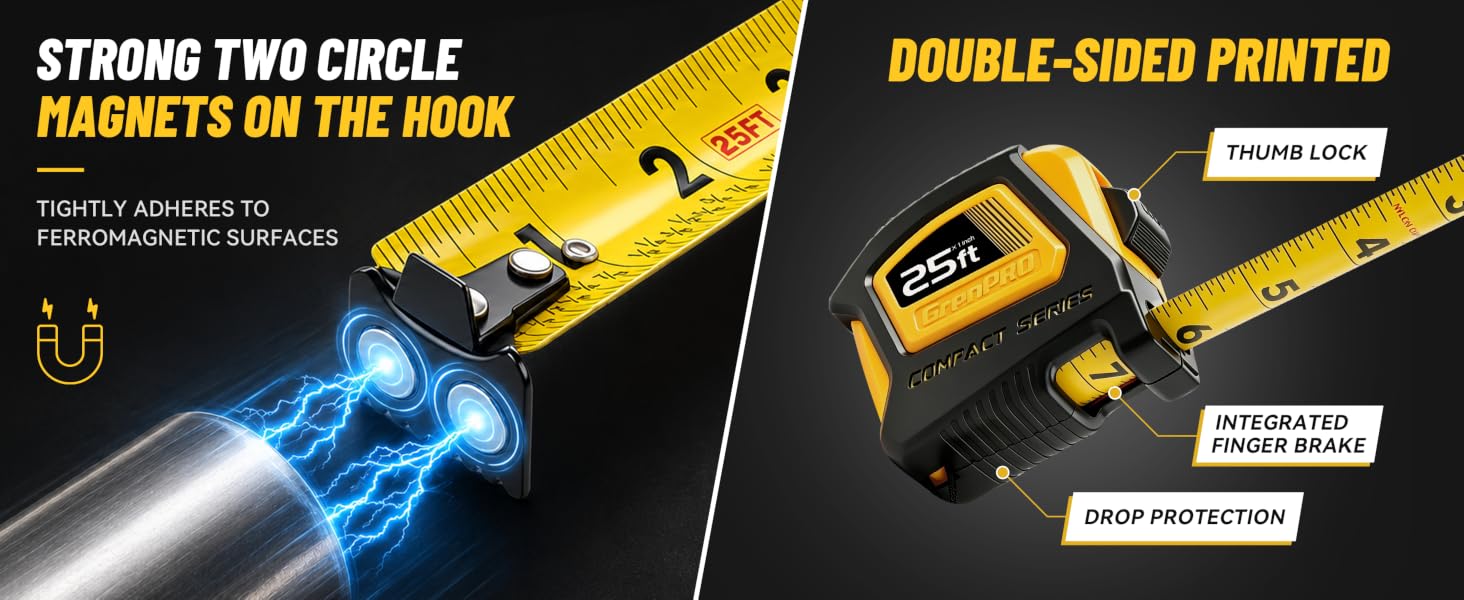 GrenPRO Magnetic Hook 25FT Tape Measure