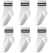 Wamvp Toddler Grip Socks with Non-Slip, Unisex Baby Retro Stripe Seamless Crew Ankle Cotton Socks...