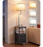 EDISHINE Floor Lamp with Table, USB-A+Type-C Port, Dimmable Bedside Floor Lamp with Shelves, Farm...