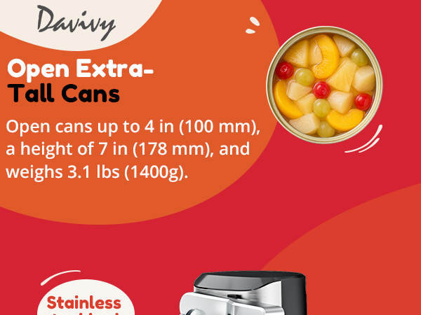 NK-0683 Davivy Extra-Tall Can Opener, for large 4in×7in heavy cans and 3.1lbs weight