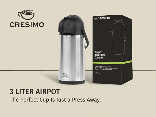 Airpot coffee carafe, leak-proof, portable coffee dispenser