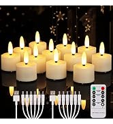 FREEPOWER Rechargeable Flameless Tea Lights Candles Flickering with Remote Timer, Black Wick Batt...