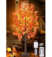 TURNMEON Fall Decor 5 Ft Lighted Prelit Maple Tree with Remote Control Timer 81 LEDs Thick Realis...