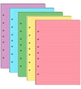 Mini Binder 5 Colorful Line Paper for 3 or 7 Ring Binders - 100 Sheets/200 Pages Loose Leaf Paper...