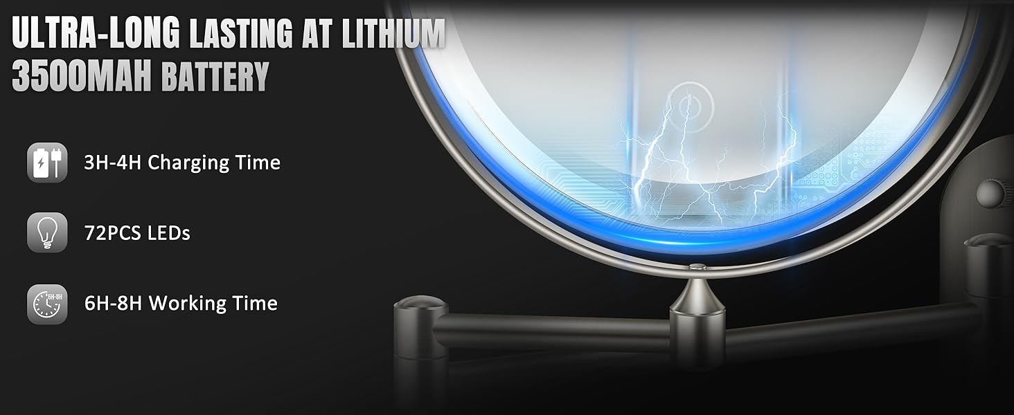 3500 mAh rechargeable mirror