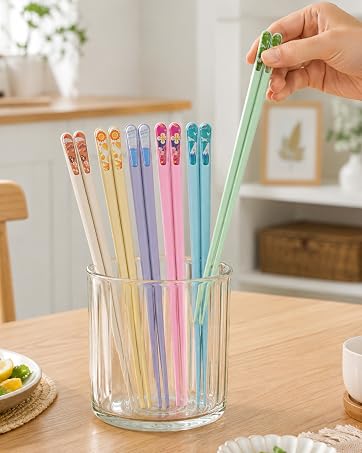 Coikcer colorful fiberglass chopsticks set, cute tip designs for daily home use