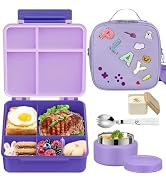 Kids Bento Lunch Box with 9oz Soup Thermo, Kids Leakproof Lunch Food Containers with 4 Compartmen...