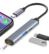 USB C Hub, 3 in 1 Aluminum USB C to USB A OTG Adapter with 1 x 100W USB C Port, 1 x 3.5mm Headpho...