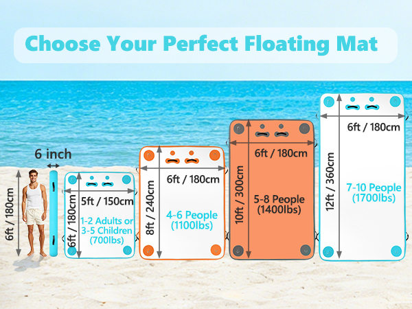 Sizes of inflatable floating dock