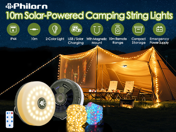 PHILORN Solar Camping String Lights
