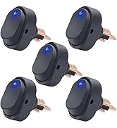Twidec/5Pcs LED Lighted Rocker Switch Toggle 12V 30A SPST 3 Pin On-Off Blue Round Dot Switch for ...