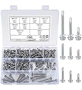 wugongshan 190 Pcs 410 Stainless Steel Self Tapping Tek Screws, Hex Head Self Drilling Screws, 8#...