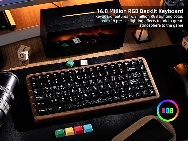 75% Hall Effec Keyboard Wood, Mechanical Keyboard Wireless Rapid Trigger Gaming Custom Keyboard