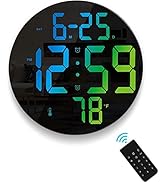 Amgico Digital Wall Clock 9" Large Display, Calendar, Adjustable Dimming, Temperature, Loud Alarm...