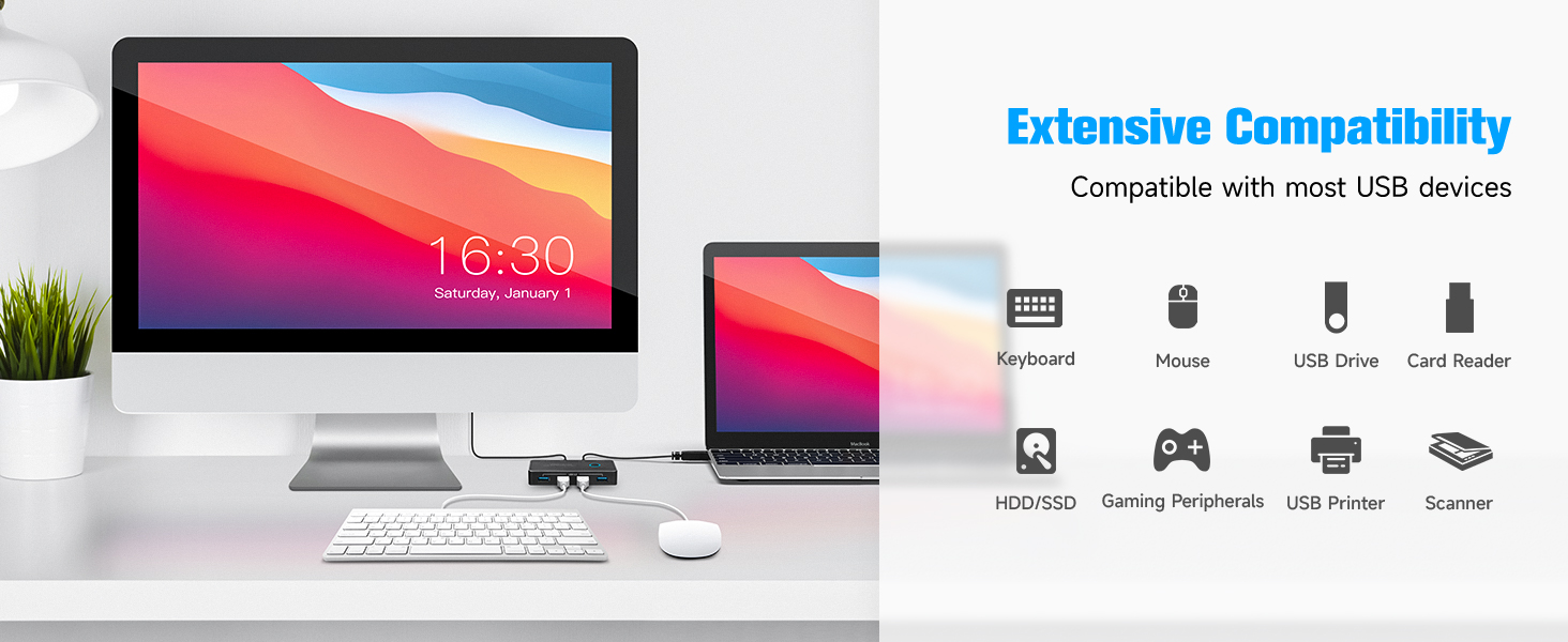 USB Switch Selector with 4 USB 3.0 Ports, 3.5mm Audio Jack