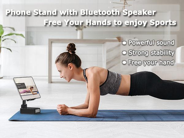 Cell phone stand holder with bluetooth speaker is a useful gadget for sport men and women.