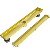 EXF Linear Shower Drain 18 Inch Brushed Gold Tile Insert, Stainless Steel Rectangle Shower Floor ...