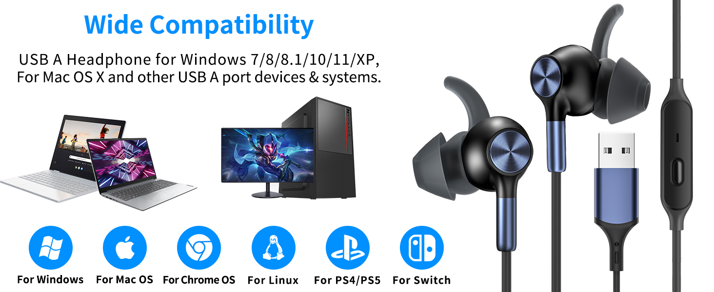 usb earbuds for pc computer headset with microphone