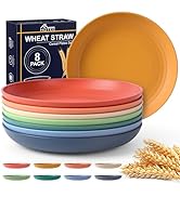 HOTEC 10inch Unbreakable Deep Dinner Plates, Set of 8 Wheat Straw Plastic Plates Dishwasher Safe ...