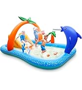 Kiddie Pool with Slide Inflatable Play Center Wading Lounge Kids Pool, Coconut Palm Sprinkler, Wa...
