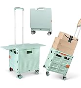 Foldable Utility Cart Folding Portable Rolling Crate with Magnetic Extended Lid,360°Rotate Wheels...