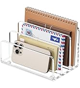 FUCDTEFC Desk Mail Organizer, 3 Section Clear Acrylic File Holder Letter Organizer, Vertical Ligh...