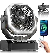Portable Rechargeable Fan - 9-Inch Camping Fan for Tent, 20000mAh(60Hrs) Battery Operated Fan for...