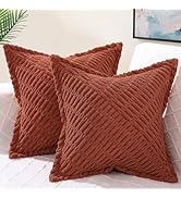 decorUhome Fall Decorative Rust Throw Pillow Covers 18x18 Set of 2 with Splicing, Boho Soft Cordu...
