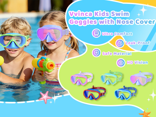 Kids Swim Goggles with Nose Cover