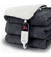 blunique Heated Blanket Electric Throw Waffle, 50x60 Inches Sherpa Fleece Fast Heating Blanket 6 ...