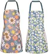 DILLMAN 2 Pack Floral Aprons with Pocket Blooming Womens Waterproof Adjustable Cooking Aprons Kit...