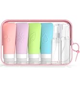 KLKE 16-Piece Silicone Travel Bottles Set – TSA Approved Leakproof Toiletry Kit with Flat Easy-Sq...