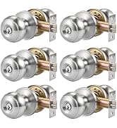 6pcs Door Knob with Lock &amp; 3 Keys, 60/70mm Adjustable Latch Exterior Door Deadbolt Lock Set, Silv...