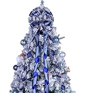 Christmas Tree Topper Wreath Bow Large Christmas Bow Tree Topper 52"x13" Dark Blue Snowflake Patt...