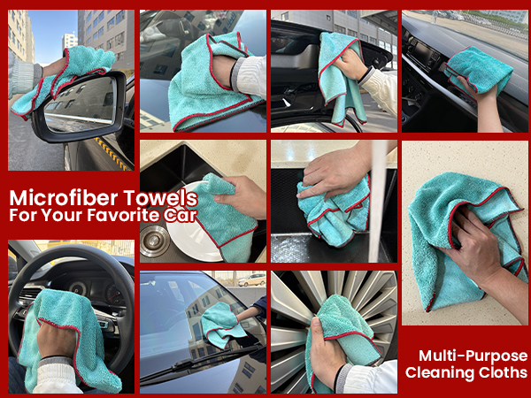 Microfiber Cleaning Cloths , Microfiber Towel for Cars, Cleaning Rags for Car, Kitchen, and Window