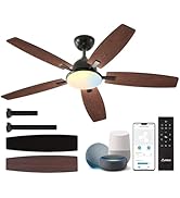 Amico Ceiling Fans with Lights, 52 inch Smart Ceiling Fan with Remote/APP/Alexa Control, Reversib...