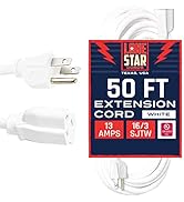 Lone Star 13 Amp White Extension Cord 50 ft for Outdoor &amp; Indoor, 16/3 SJTW Weatherproof Heavy Du...