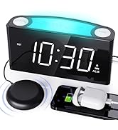 Vibrating Alarm Clock with Bed Shaker for Heavy Sleepers, Beside Clock with Night Light for Bedro...