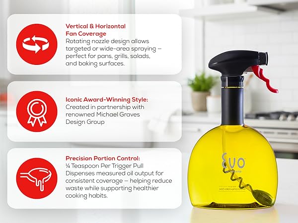 Evo Original Oil Sprayer, Non-Aerosol for Olive Oil, Cooking Oils, and Vinegars