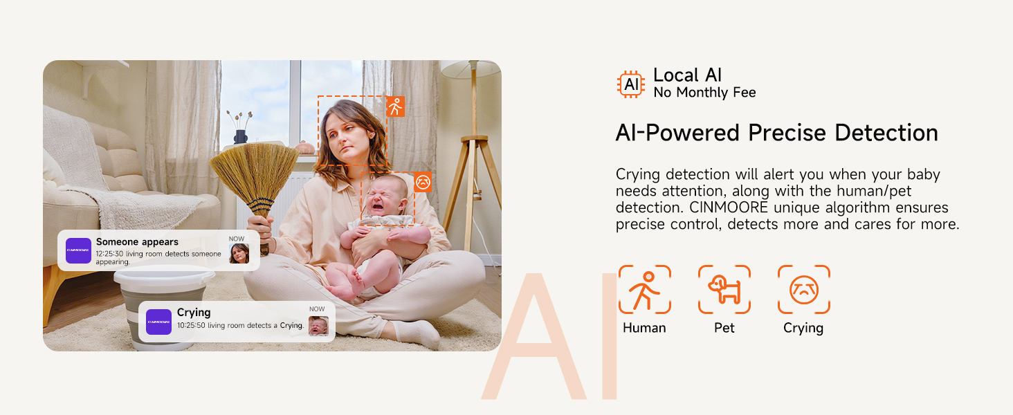 CINMOORE Security Camera, Auto-Tracking, People/Pet Detection, Crying Sound Detection