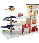 Le Toy Van Wooden 3 Storey Fire &amp; Rescue Garage Toy Car Play Set, Vehicle Role Play Toys, Suitabl...