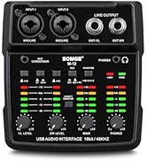 BOMGE M12 USB Audio Interface, 2-Channel Mixer, XLR/3.5mm Input, 48V Power Supply, Sound Card for...