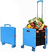 Foldable Utility Cart Folding Portable Rolling Crate Handcart Shopping Trolley Wheel Box with Lid...