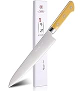 Sumteene Japanese Chef Knife - 9.5 inch Professional Gyuto with Yellow Ergonomic Handle, High Car...