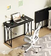 coeztt Folding Desk, 31.5" Small Desk for Bedroom with Power Outlet, Space Saving Foldable Comput...