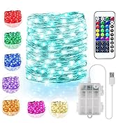 OMIKA 16.4ft 50 LEDs16 Color Battery Operated &amp; USB Powered String Lights, with Remote Timer Wate...