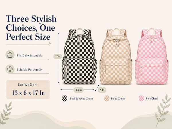 more size for option black pink brown backpacks