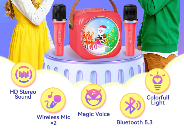Karaoke Machine for Kids with 2 Wireless Microphones
