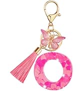 Suweibuke Colourful Cute Initial Letter Keychains for Women Girls with Tassel Butterfly, Charm fo...